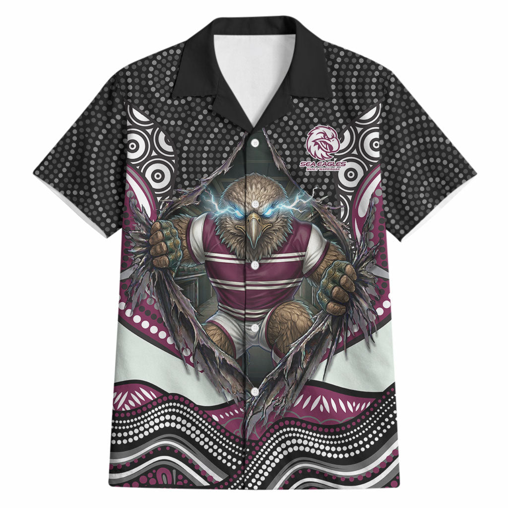 Manly Warringah Sea Eagles Hawaiian Shirt The Scream of Lightning Eyes - Indigenous Dot Ripping Effect