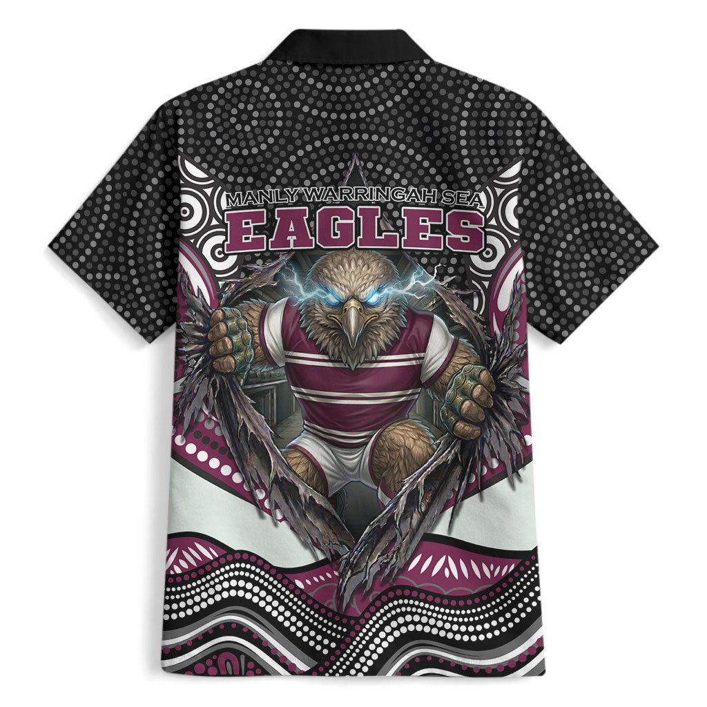 Manly Warringah Sea Eagles Hawaiian Shirt The Scream of Lightning Eyes - Indigenous Dot Ripping Effect