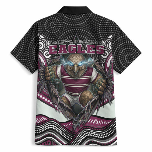 Manly Warringah Sea Eagles Hawaiian Shirt The Scream of Lightning Eyes - Indigenous Dot Ripping Effect