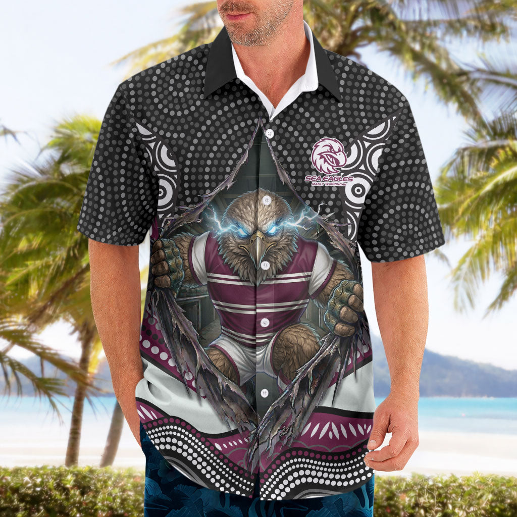 Manly Warringah Sea Eagles Hawaiian Shirt The Scream of Lightning Eyes - Indigenous Dot Ripping Effect