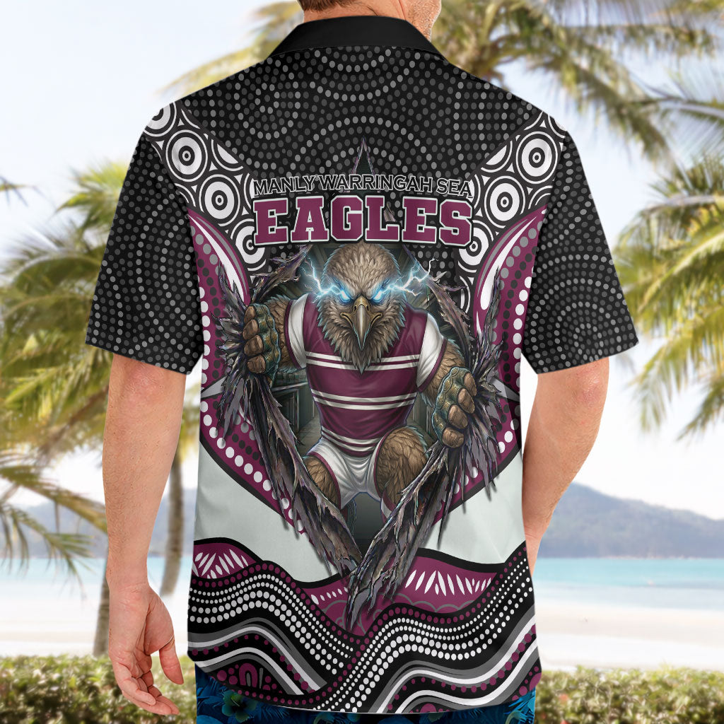 Manly Warringah Sea Eagles Hawaiian Shirt The Scream of Lightning Eyes - Indigenous Dot Ripping Effect