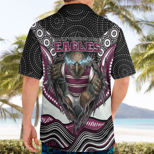 Manly Warringah Sea Eagles Hawaiian Shirt The Scream of Lightning Eyes - Indigenous Dot Ripping Effect