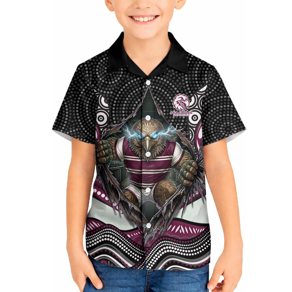 Manly Warringah Sea Eagles Hawaiian Shirt The Scream of Lightning Eyes - Indigenous Dot Ripping Effect