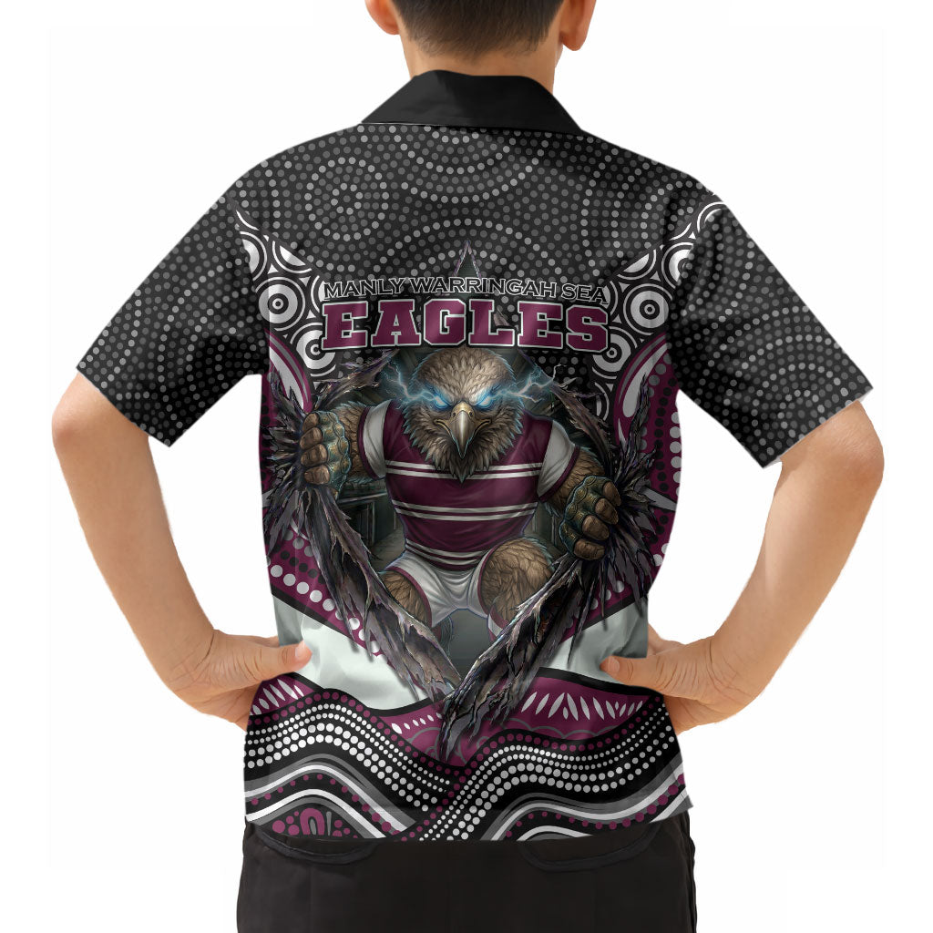 Manly Warringah Sea Eagles Hawaiian Shirt The Scream of Lightning Eyes - Indigenous Dot Ripping Effect