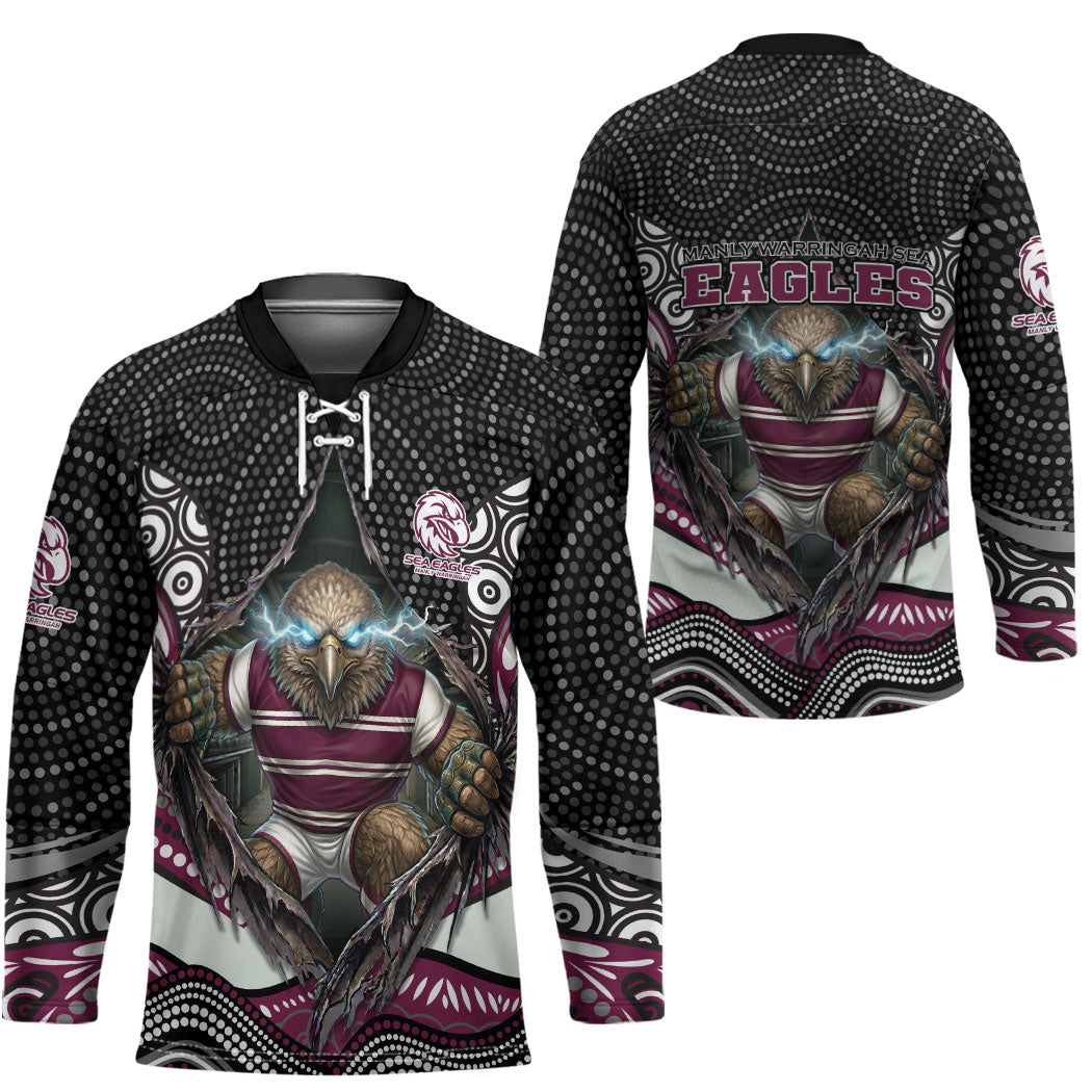 Manly Warringah Sea Eagles Hockey Jersey The Scream of Lightning Eyes - Indigenous Dot Ripping Effect