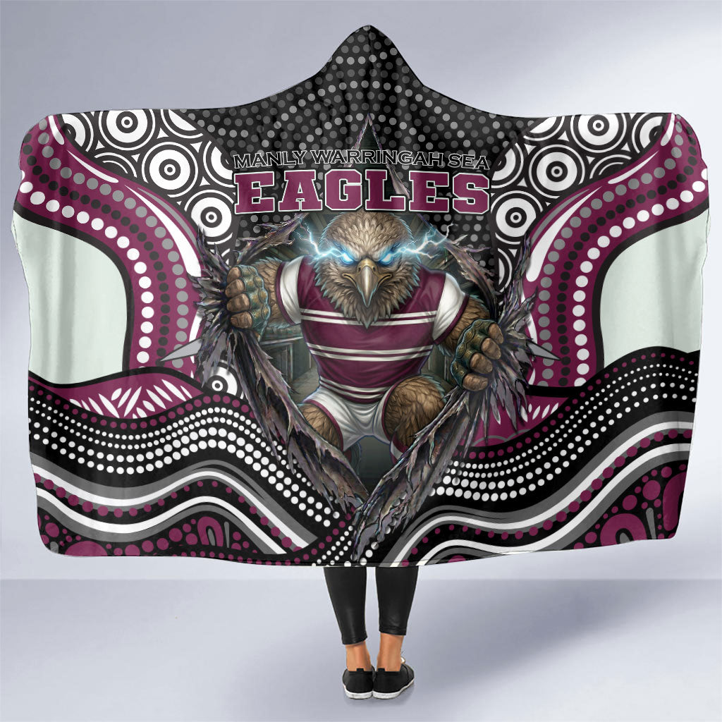 Manly Warringah Sea Eagles Hooded Blanket The Scream of Lightning Eyes - Indigenous Dot Ripping Effect