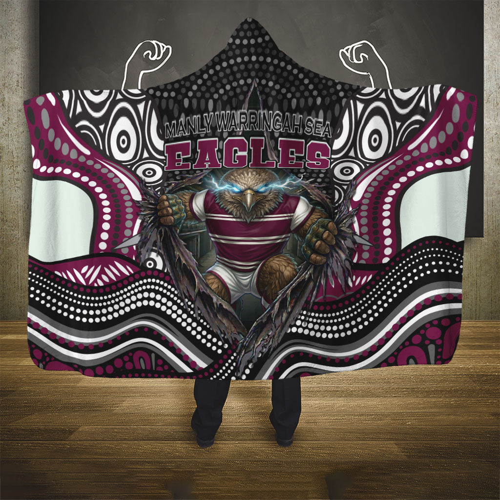 Manly Warringah Sea Eagles Hooded Blanket The Scream of Lightning Eyes - Indigenous Dot Ripping Effect
