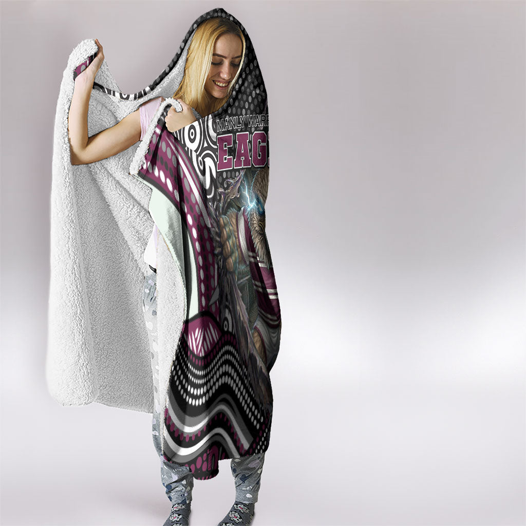 Manly Warringah Sea Eagles Hooded Blanket The Scream of Lightning Eyes - Indigenous Dot Ripping Effect