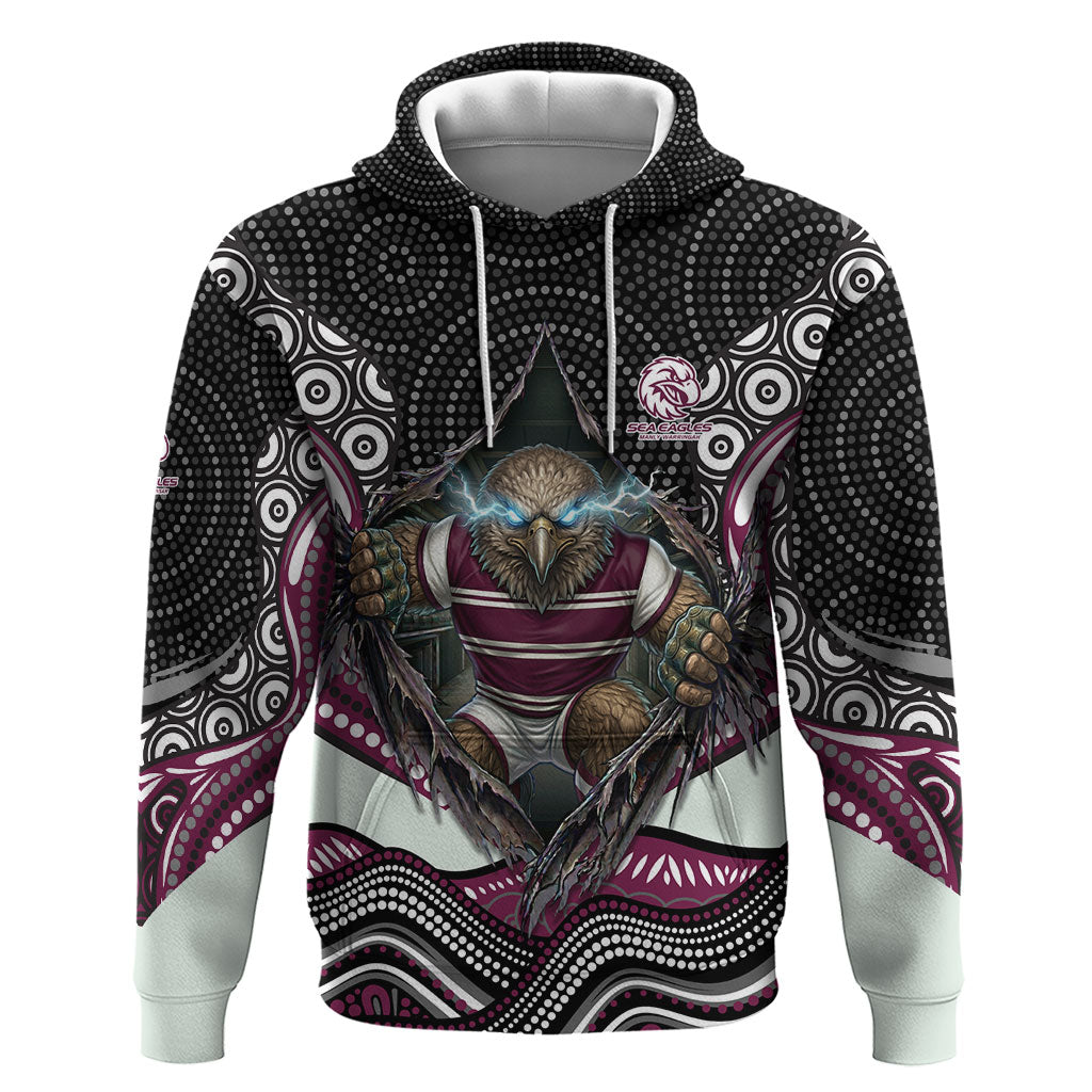 Manly Warringah Sea Eagles Hoodie The Scream of Lightning Eyes - Indigenous Dot Ripping Effect