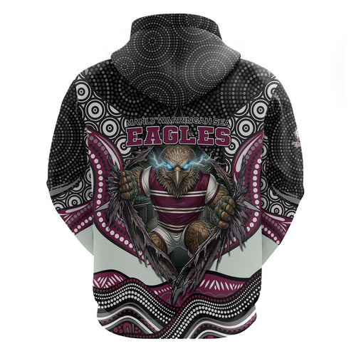 Manly Warringah Sea Eagles Hoodie The Scream of Lightning Eyes - Indigenous Dot Ripping Effect