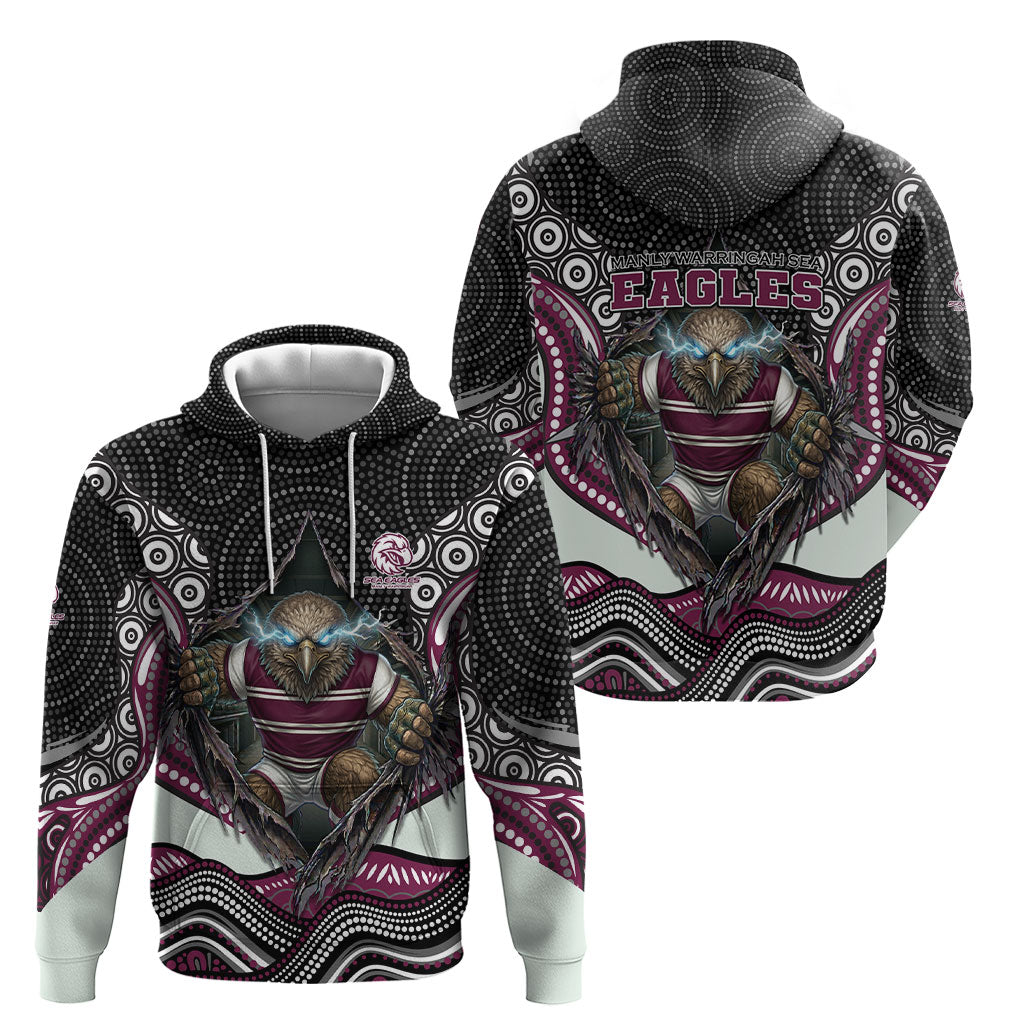 Manly Warringah Sea Eagles Hoodie The Scream of Lightning Eyes - Indigenous Dot Ripping Effect