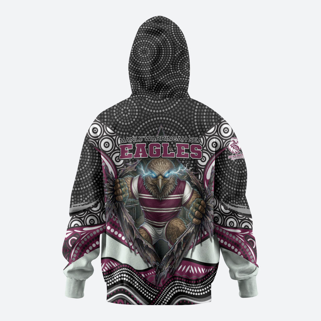 Manly Warringah Sea Eagles Hoodie The Scream of Lightning Eyes - Indigenous Dot Ripping Effect