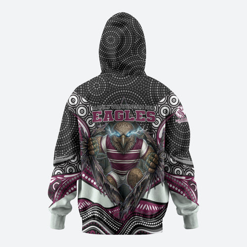 Manly Warringah Sea Eagles Hoodie The Scream of Lightning Eyes - Indigenous Dot Ripping Effect