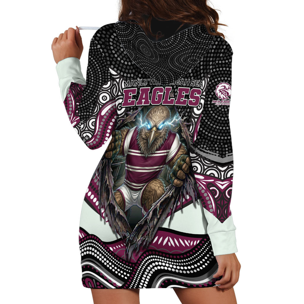 Manly Warringah Sea Eagles Hoodie Dress The Scream of Lightning Eyes - Indigenous Dot Ripping Effect