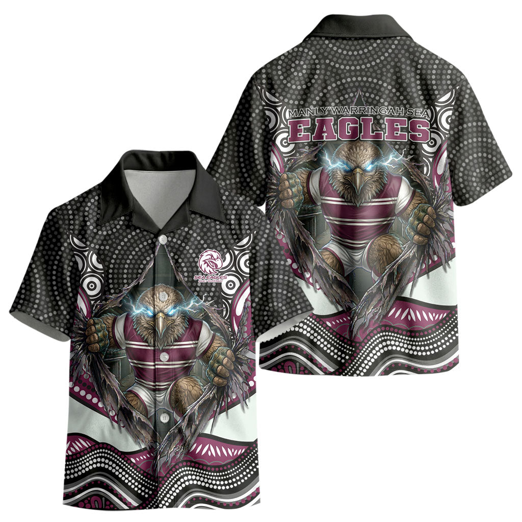 Manly Warringah Sea Eagles Kid Hawaiian Shirt The Scream of Lightning Eyes - Indigenous Dot Ripping Effect