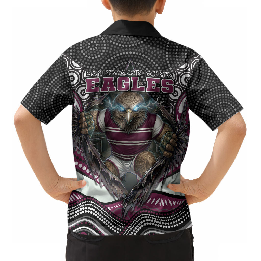 Manly Warringah Sea Eagles Kid Hawaiian Shirt The Scream of Lightning Eyes - Indigenous Dot Ripping Effect