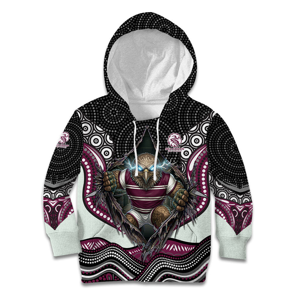 Manly Warringah Sea Eagles Kid Hoodie The Scream of Lightning Eyes - Indigenous Dot Ripping Effect