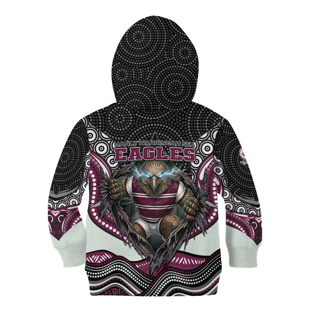 Manly Warringah Sea Eagles Kid Hoodie The Scream of Lightning Eyes - Indigenous Dot Ripping Effect
