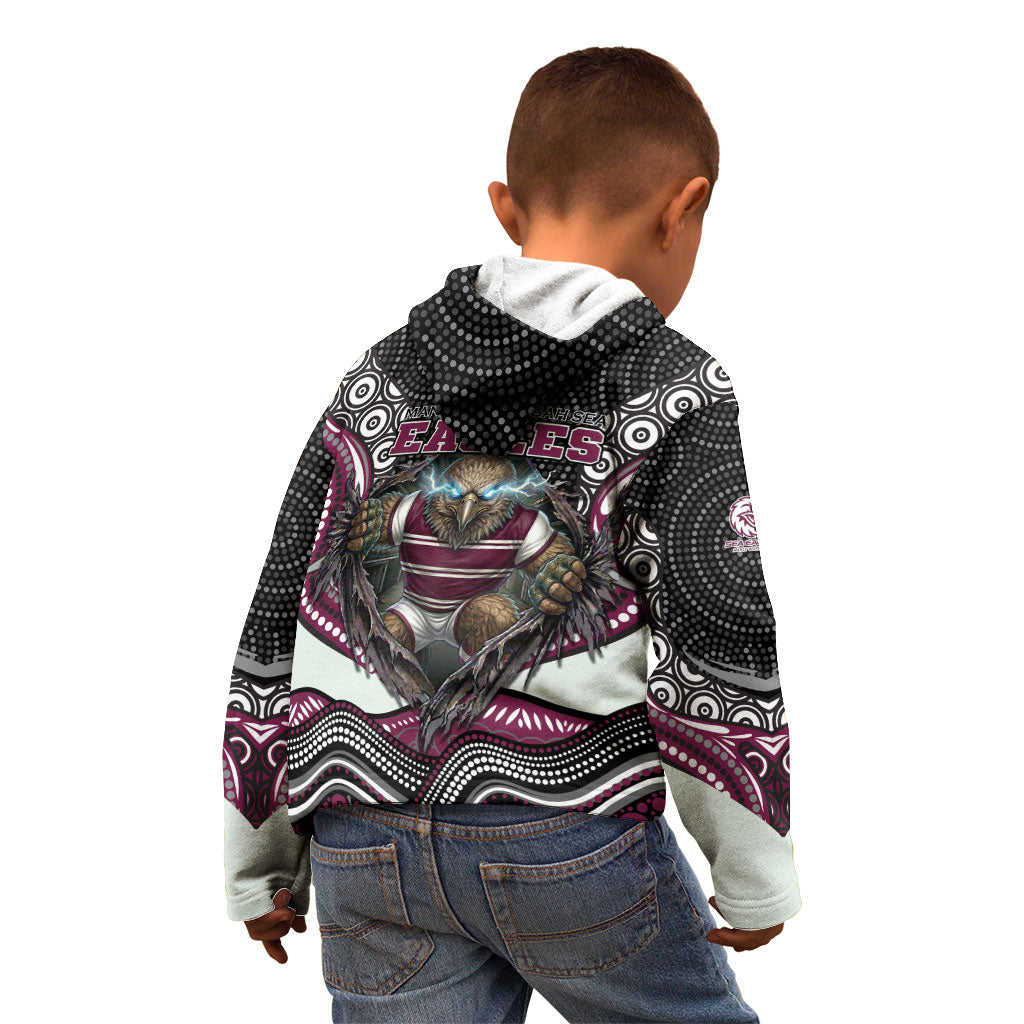 Manly Warringah Sea Eagles Kid Hoodie The Scream of Lightning Eyes - Indigenous Dot Ripping Effect