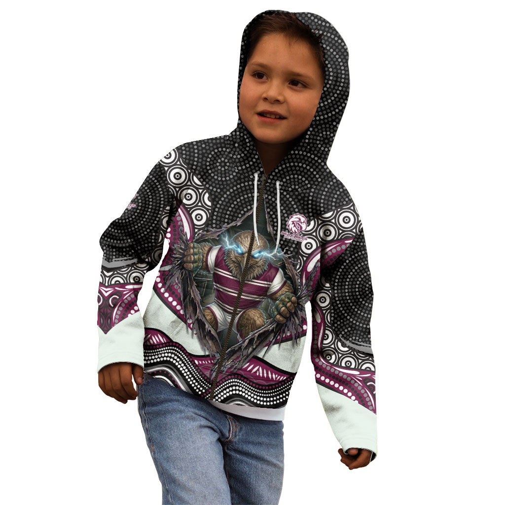 Manly Warringah Sea Eagles Kid Hoodie The Scream of Lightning Eyes - Indigenous Dot Ripping Effect