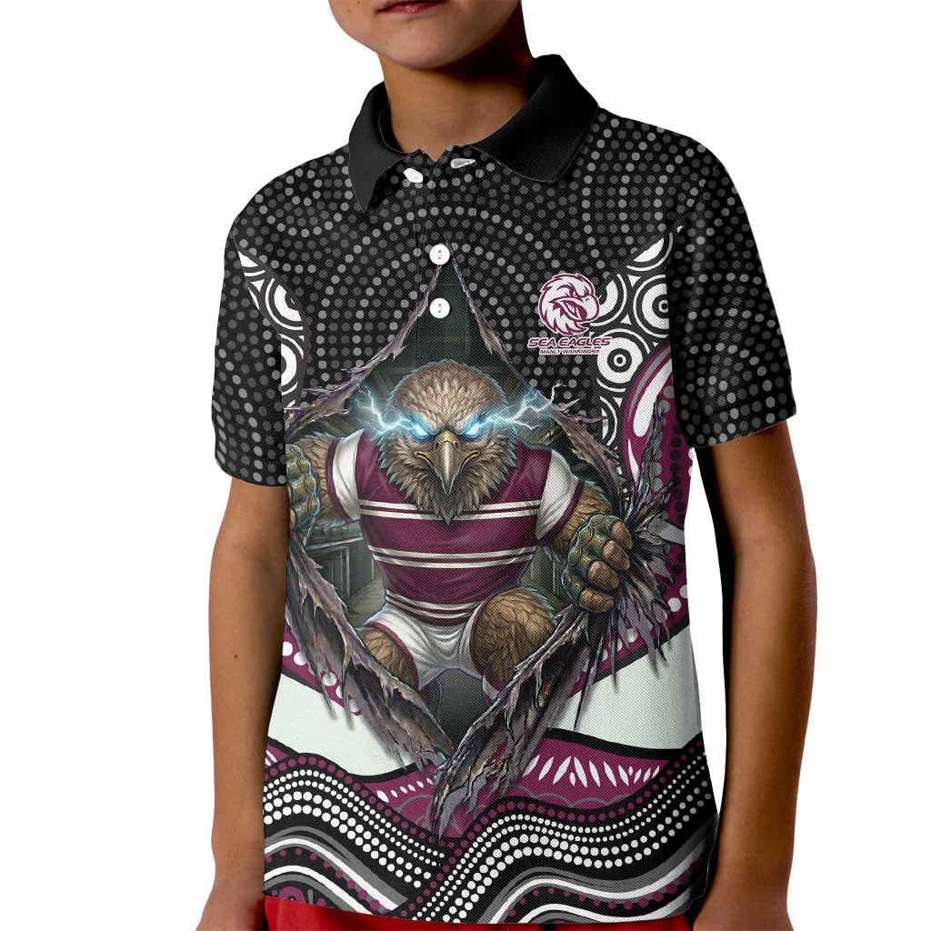 Manly Warringah Sea Eagles Kid Polo Shirt The Scream of Lightning Eyes - Indigenous Dot Ripping Effect