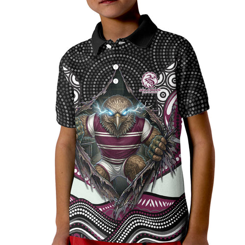 Manly Warringah Sea Eagles Kid Polo Shirt The Scream of Lightning Eyes - Indigenous Dot Ripping Effect