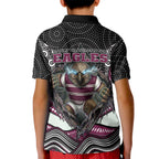 Manly Warringah Sea Eagles Kid Polo Shirt The Scream of Lightning Eyes - Indigenous Dot Ripping Effect