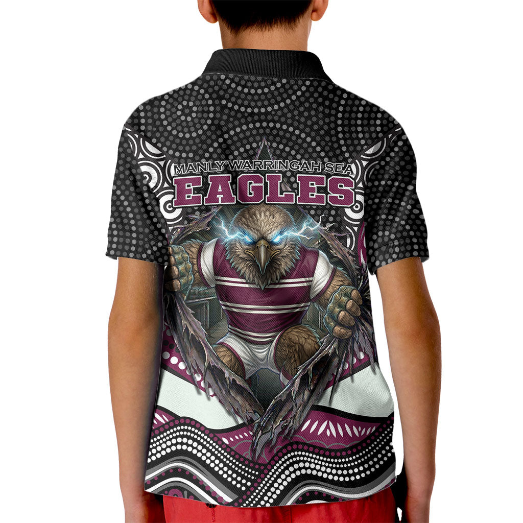 Manly Warringah Sea Eagles Kid Polo Shirt The Scream of Lightning Eyes - Indigenous Dot Ripping Effect