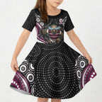 Manly Warringah Sea Eagles Kid Short Sleeve Dress The Scream of Lightning Eyes - Indigenous Dot Ripping Effect