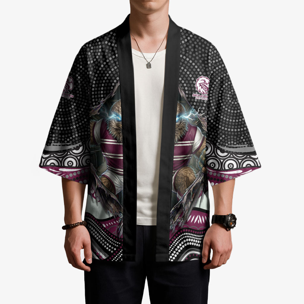 Manly Warringah Sea Eagles Kimono The Scream of Lightning Eyes - Indigenous Dot Ripping Effect