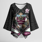 Manly Warringah Sea Eagles Kimono Sleeve Blouse The Scream of Lightning Eyes - Indigenous Dot Ripping Effect
