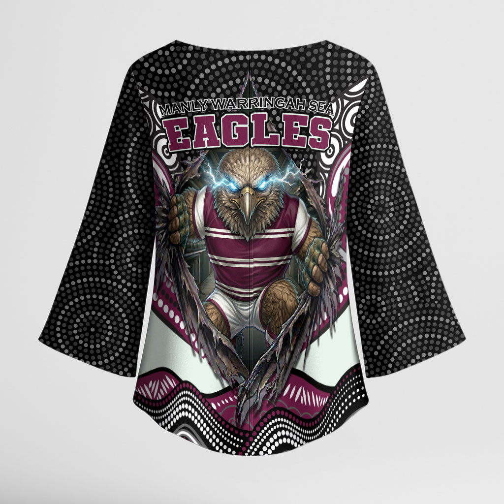 Manly Warringah Sea Eagles Kimono Sleeve Blouse The Scream of Lightning Eyes - Indigenous Dot Ripping Effect