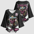 Manly Warringah Sea Eagles Kimono Sleeve Blouse The Scream of Lightning Eyes - Indigenous Dot Ripping Effect