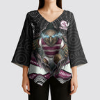 Manly Warringah Sea Eagles Kimono Sleeve Blouse The Scream of Lightning Eyes - Indigenous Dot Ripping Effect