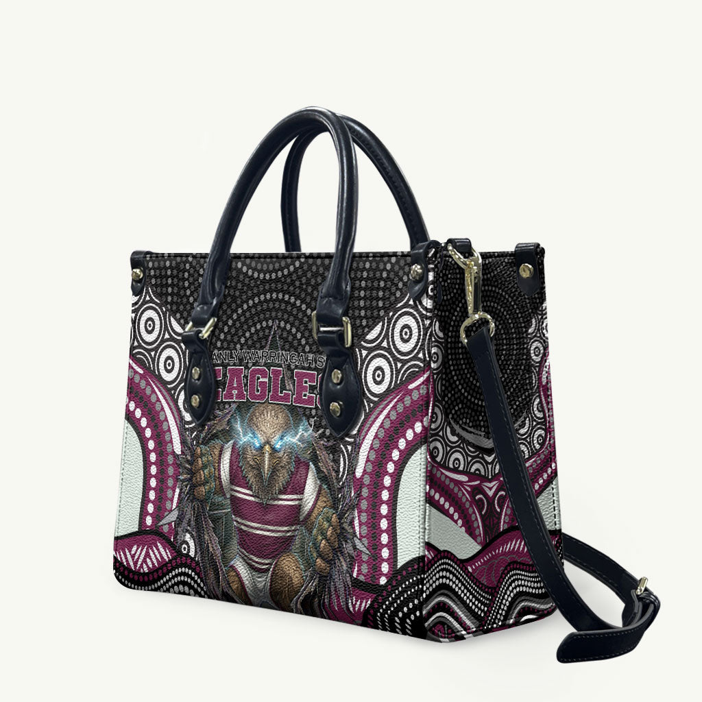 Manly Warringah Sea Eagles Leather Bag The Scream of Lightning Eyes - Indigenous Dot Ripping Effect
