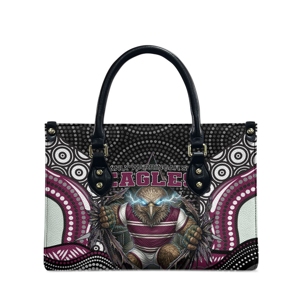 Manly Warringah Sea Eagles Leather Bag The Scream of Lightning Eyes - Indigenous Dot Ripping Effect