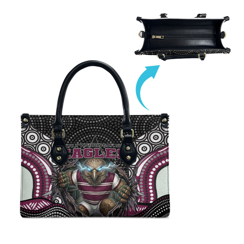Manly Warringah Sea Eagles Leather Bag The Scream of Lightning Eyes - Indigenous Dot Ripping Effect