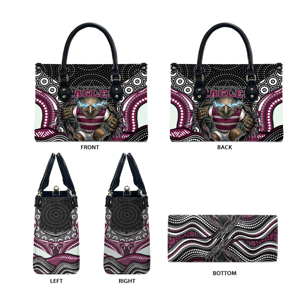 Manly Warringah Sea Eagles Leather Bag The Scream of Lightning Eyes - Indigenous Dot Ripping Effect