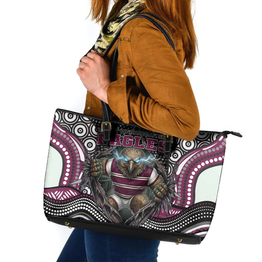 Manly Warringah Sea Eagles Leather Tote Bag The Scream of Lightning Eyes - Indigenous Dot Ripping Effect