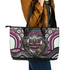 Manly Warringah Sea Eagles Leather Tote Bag The Scream of Lightning Eyes - Indigenous Dot Ripping Effect