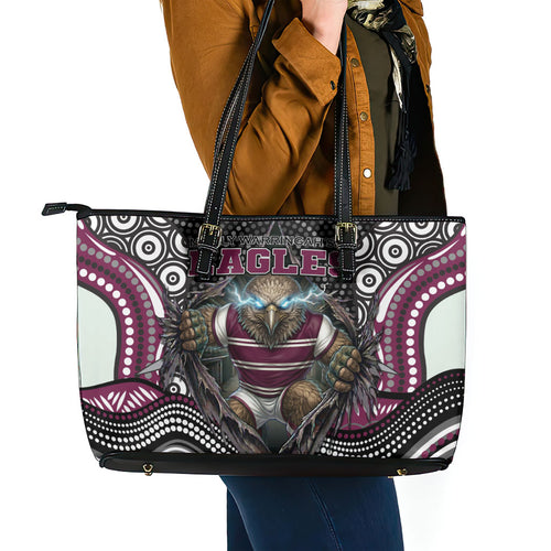 Manly Warringah Sea Eagles Leather Tote Bag The Scream of Lightning Eyes - Indigenous Dot Ripping Effect