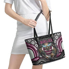 Manly Warringah Sea Eagles Leather Tote Bag The Scream of Lightning Eyes - Indigenous Dot Ripping Effect