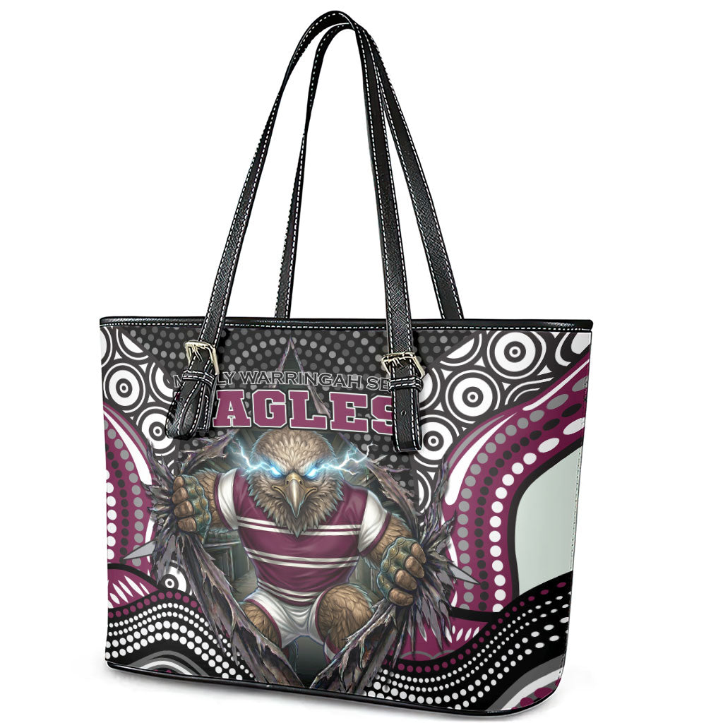 Manly Warringah Sea Eagles Leather Tote Bag The Scream of Lightning Eyes - Indigenous Dot Ripping Effect