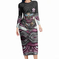 Manly Warringah Sea Eagles Long Sleeve Bodycon Dress The Scream of Lightning Eyes - Indigenous Dot Ripping Effect