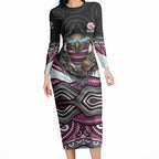 Manly Warringah Sea Eagles Long Sleeve Bodycon Dress The Scream of Lightning Eyes - Indigenous Dot Ripping Effect