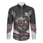 Manly Warringah Sea Eagles Long Sleeve Button Shirt The Scream of Lightning Eyes - Indigenous Dot Ripping Effect
