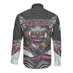 Manly Warringah Sea Eagles Long Sleeve Button Shirt The Scream of Lightning Eyes - Indigenous Dot Ripping Effect