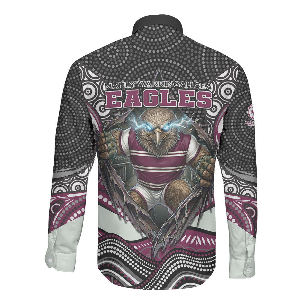 Manly Warringah Sea Eagles Long Sleeve Button Shirt The Scream of Lightning Eyes - Indigenous Dot Ripping Effect