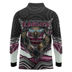 Manly Warringah Sea Eagles Long Sleeve Polo Shirt The Scream of Lightning Eyes - Indigenous Dot Ripping Effect