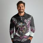 Manly Warringah Sea Eagles Long Sleeve Polo Shirt The Scream of Lightning Eyes - Indigenous Dot Ripping Effect